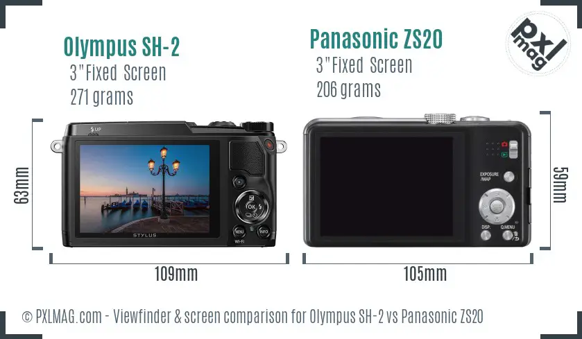 Olympus SH-2 vs Panasonic ZS20 Screen and Viewfinder comparison