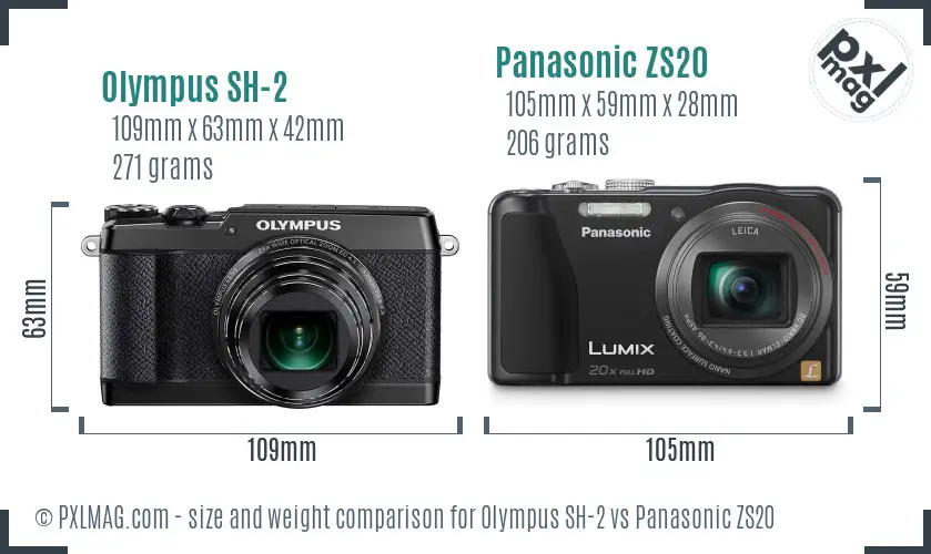 Olympus SH-2 vs Panasonic ZS20 size comparison