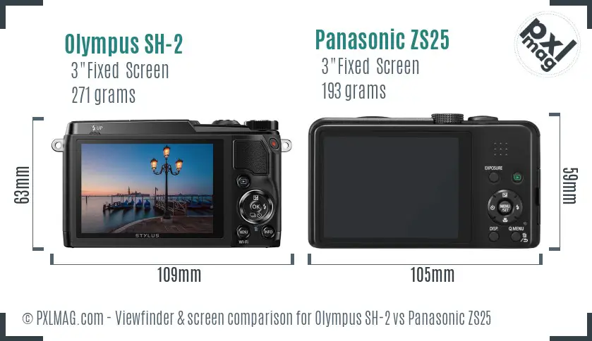 Olympus SH-2 vs Panasonic ZS25 Screen and Viewfinder comparison