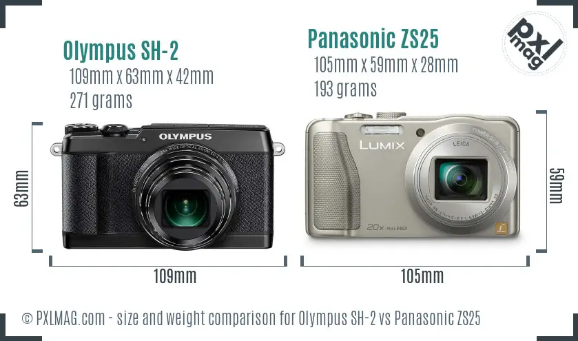 Olympus SH-2 vs Panasonic ZS25 size comparison
