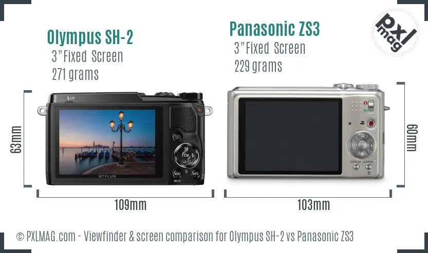 Olympus SH-2 vs Panasonic ZS3 Screen and Viewfinder comparison
