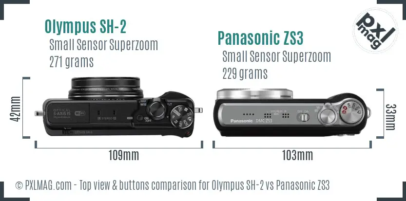 Olympus SH-2 vs Panasonic ZS3 top view buttons comparison