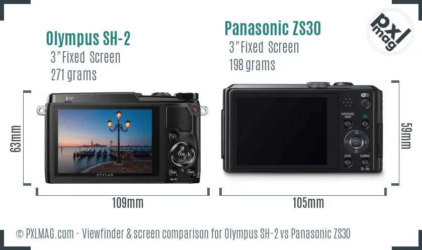 Olympus SH-2 vs Panasonic ZS30 Screen and Viewfinder comparison