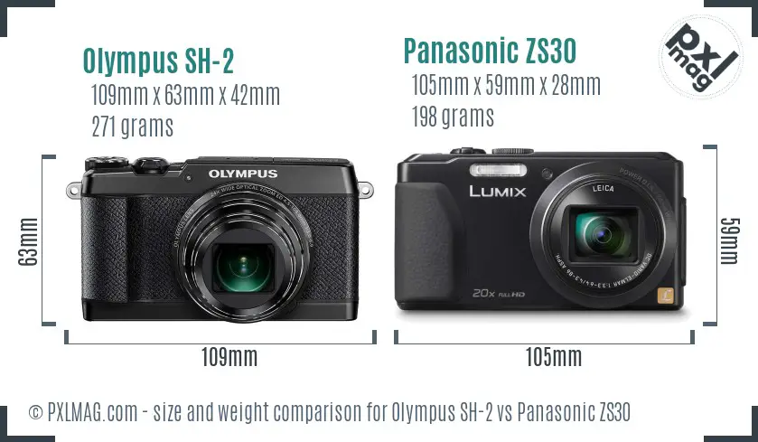 Olympus SH-2 vs Panasonic ZS30 size comparison