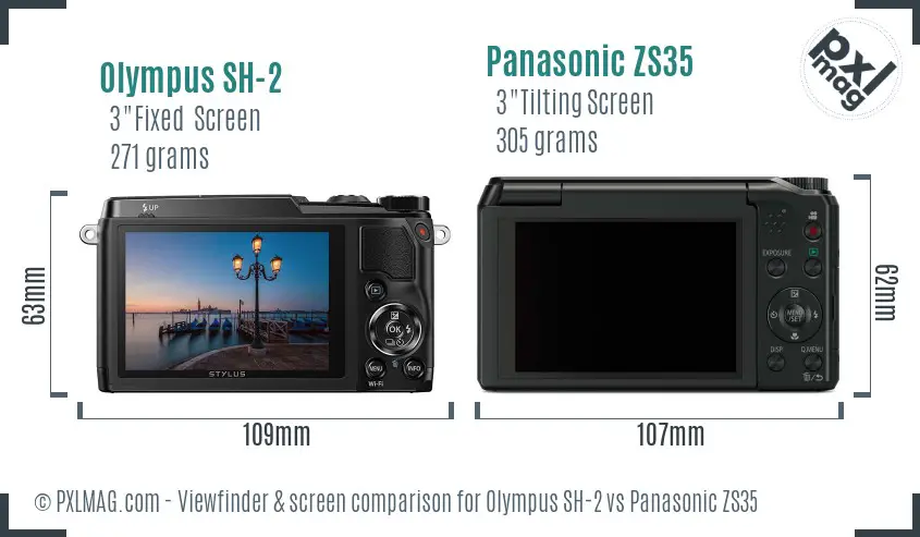 Olympus SH-2 vs Panasonic ZS35 Screen and Viewfinder comparison