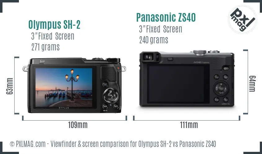 Olympus SH-2 vs Panasonic ZS40 Screen and Viewfinder comparison