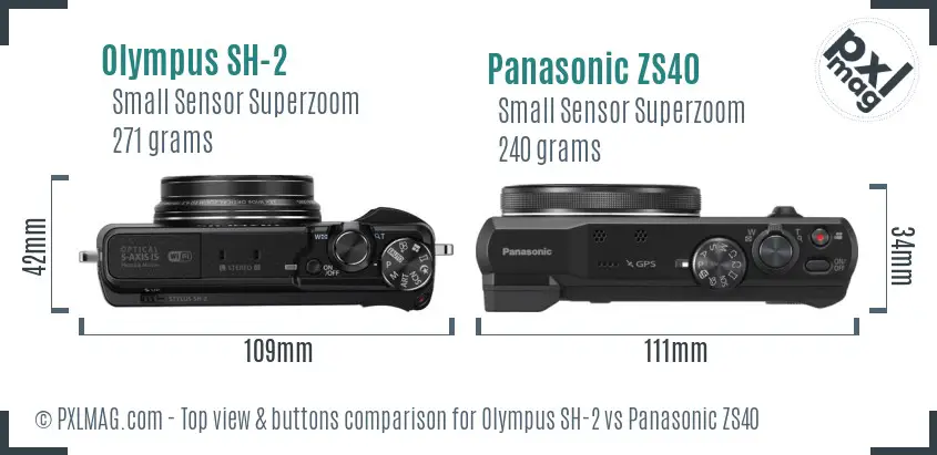 Olympus SH-2 vs Panasonic ZS40 top view buttons comparison