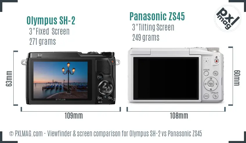 Olympus SH-2 vs Panasonic ZS45 Screen and Viewfinder comparison