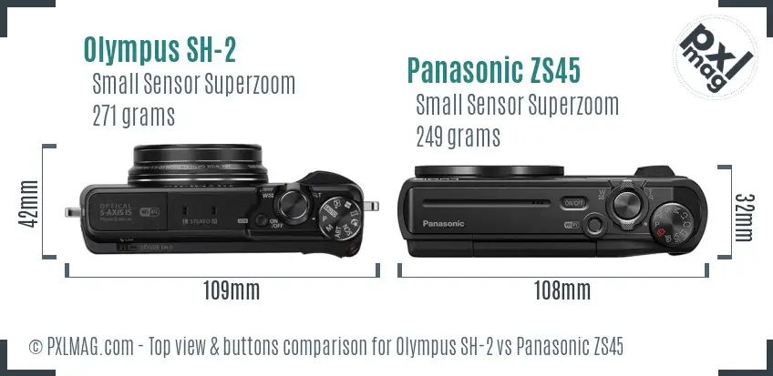Olympus SH-2 vs Panasonic ZS45 top view buttons comparison