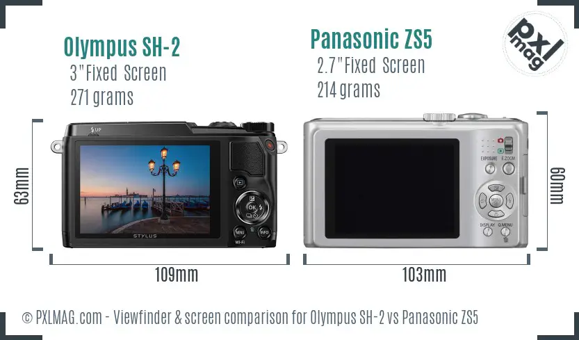 Olympus SH-2 vs Panasonic ZS5 Screen and Viewfinder comparison