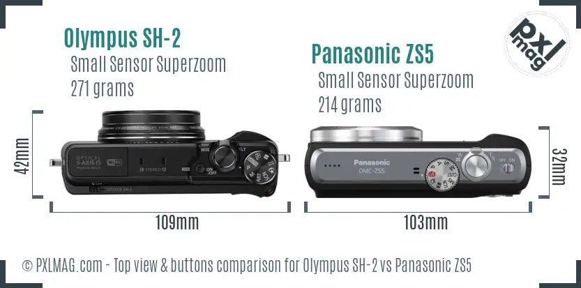 Olympus SH-2 vs Panasonic ZS5 top view buttons comparison