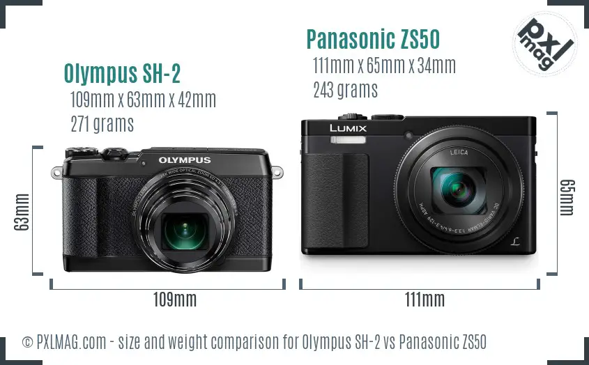Olympus SH-2 vs Panasonic ZS50 size comparison