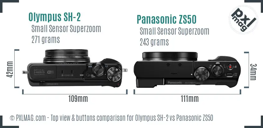 Olympus SH-2 vs Panasonic ZS50 top view buttons comparison