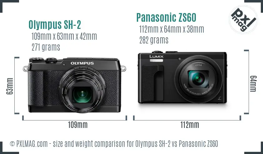 Olympus SH-2 vs Panasonic ZS60 size comparison