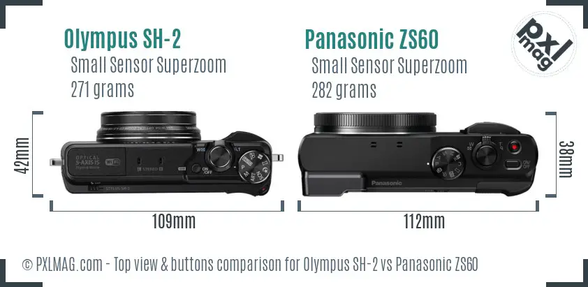 Olympus SH-2 vs Panasonic ZS60 top view buttons comparison