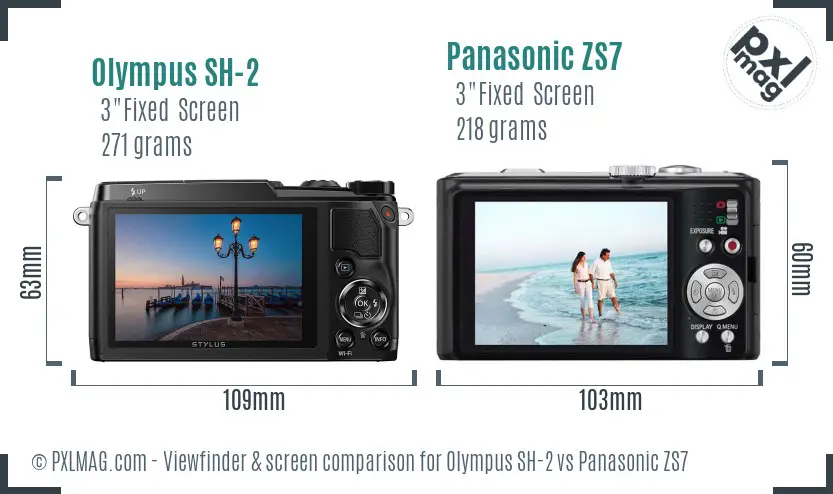 Olympus SH-2 vs Panasonic ZS7 Screen and Viewfinder comparison