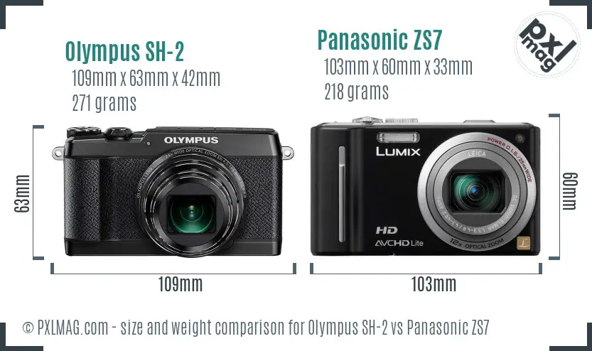 Olympus SH-2 vs Panasonic ZS7 size comparison