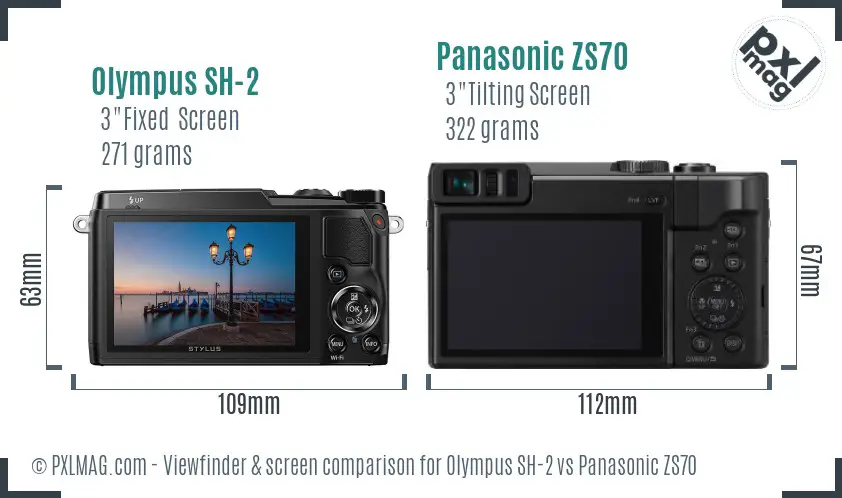 Olympus SH-2 vs Panasonic ZS70 Screen and Viewfinder comparison