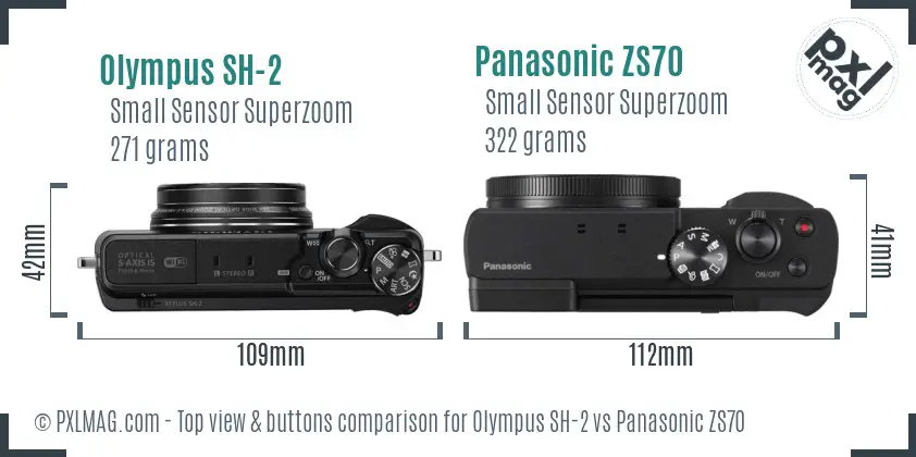 Olympus SH-2 vs Panasonic ZS70 top view buttons comparison