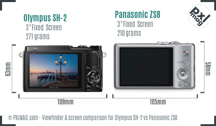 Olympus SH-2 vs Panasonic ZS8 Screen and Viewfinder comparison