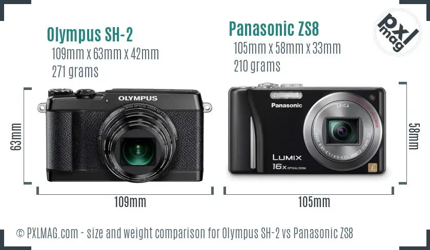 Olympus SH-2 vs Panasonic ZS8 size comparison