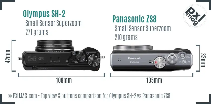 Olympus SH-2 vs Panasonic ZS8 top view buttons comparison