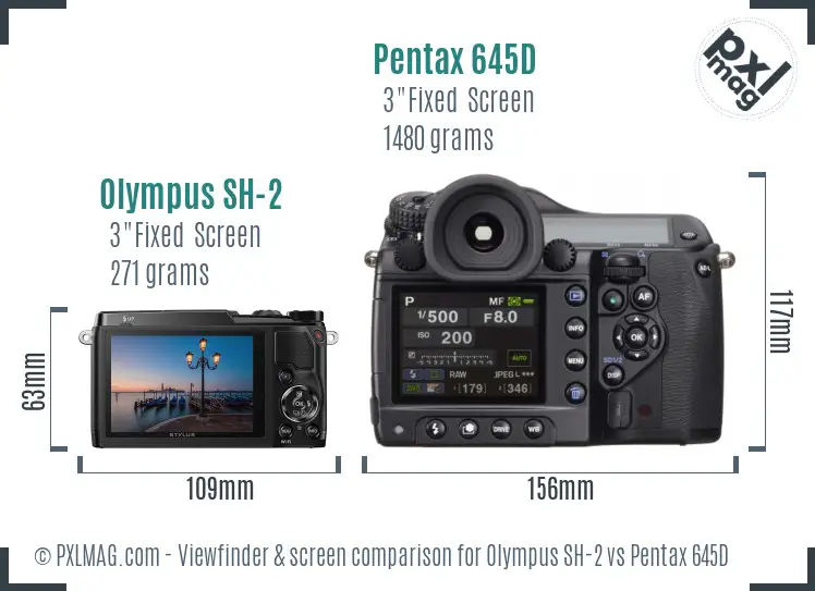 Olympus SH-2 vs Pentax 645D Screen and Viewfinder comparison