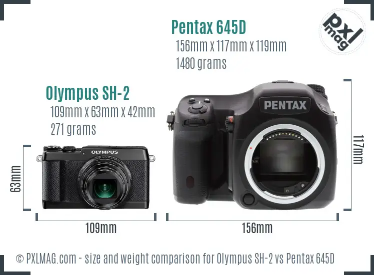 Olympus SH-2 vs Pentax 645D size comparison