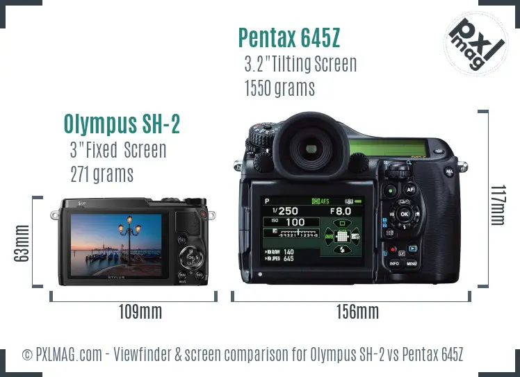 Olympus SH-2 vs Pentax 645Z Screen and Viewfinder comparison