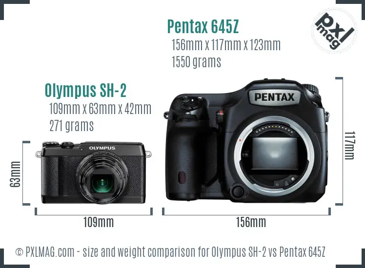 Olympus SH-2 vs Pentax 645Z size comparison