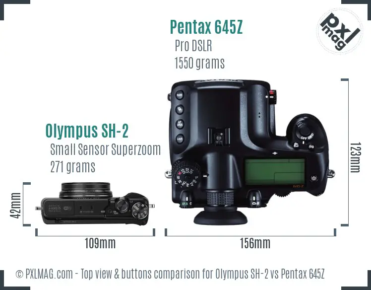 Olympus SH-2 vs Pentax 645Z top view buttons comparison
