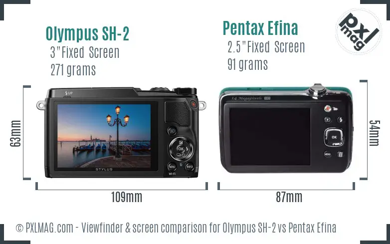 Olympus SH-2 vs Pentax Efina Screen and Viewfinder comparison