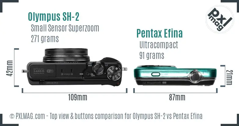 Olympus SH-2 vs Pentax Efina top view buttons comparison