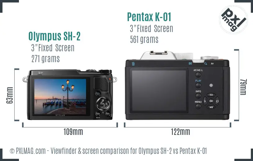 Olympus SH-2 vs Pentax K-01 Screen and Viewfinder comparison