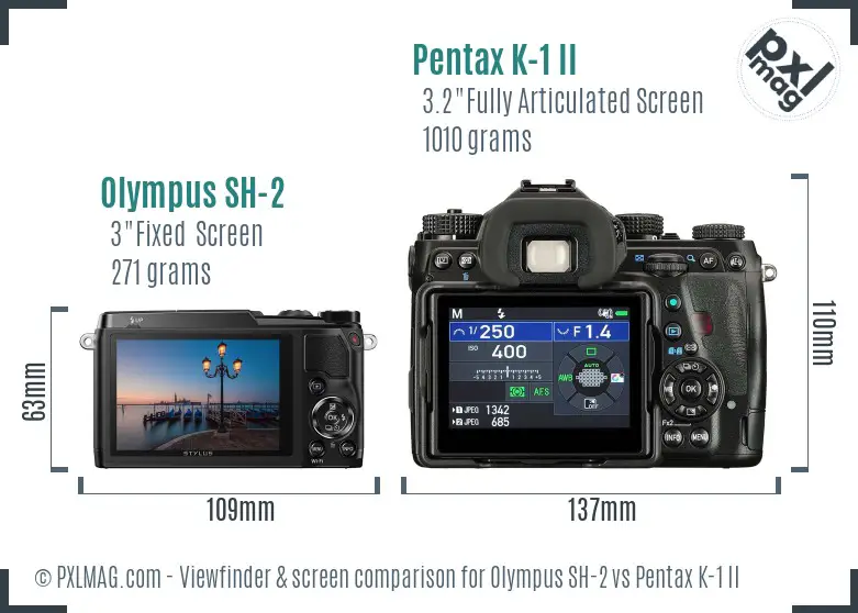 Olympus SH-2 vs Pentax K-1 II Screen and Viewfinder comparison