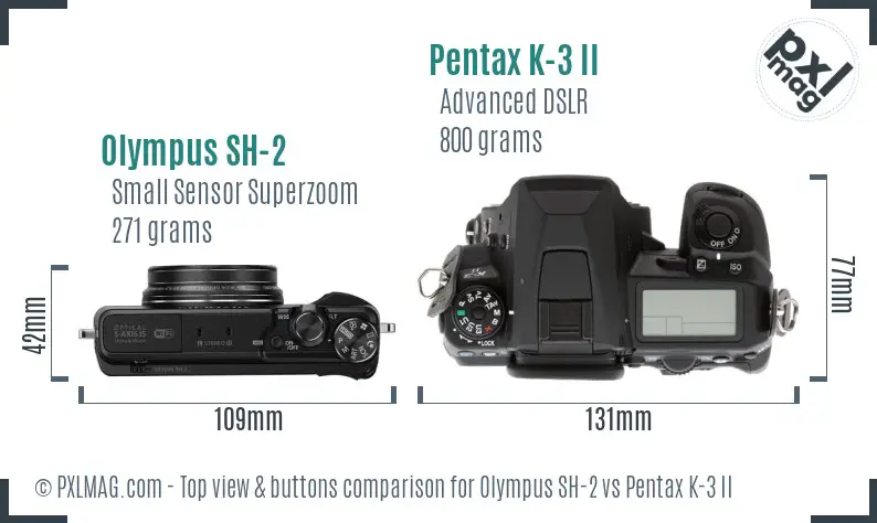 Olympus SH-2 vs Pentax K-3 II top view buttons comparison