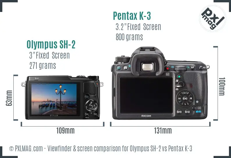 Olympus SH-2 vs Pentax K-3 Screen and Viewfinder comparison