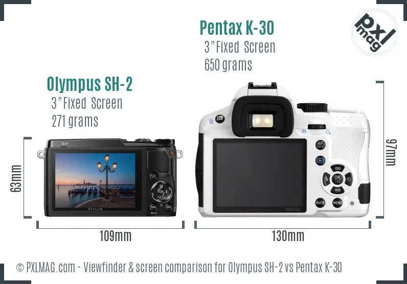 Olympus SH-2 vs Pentax K-30 Screen and Viewfinder comparison