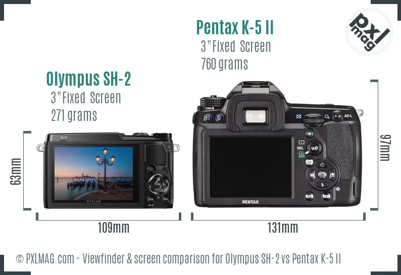 Olympus SH-2 vs Pentax K-5 II Screen and Viewfinder comparison