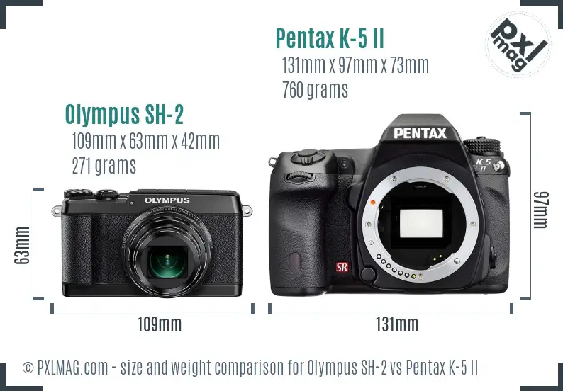 Olympus SH-2 vs Pentax K-5 II size comparison