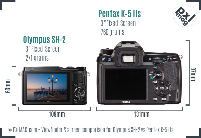 Olympus SH-2 vs Pentax K-5 IIs Screen and Viewfinder comparison