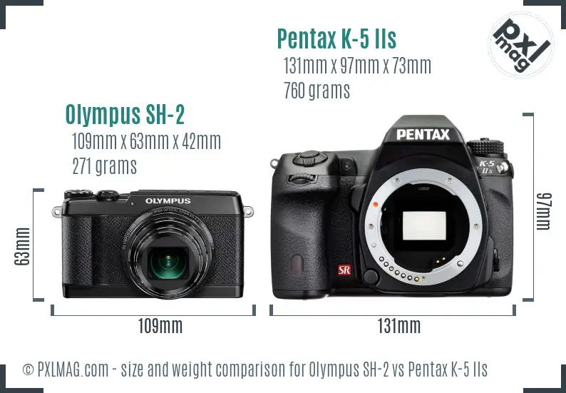 Olympus SH-2 vs Pentax K-5 IIs size comparison