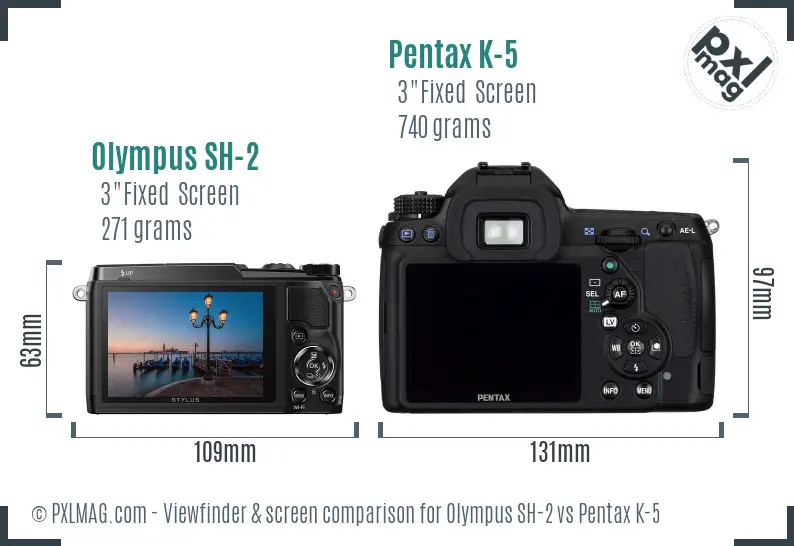 Olympus SH-2 vs Pentax K-5 Screen and Viewfinder comparison