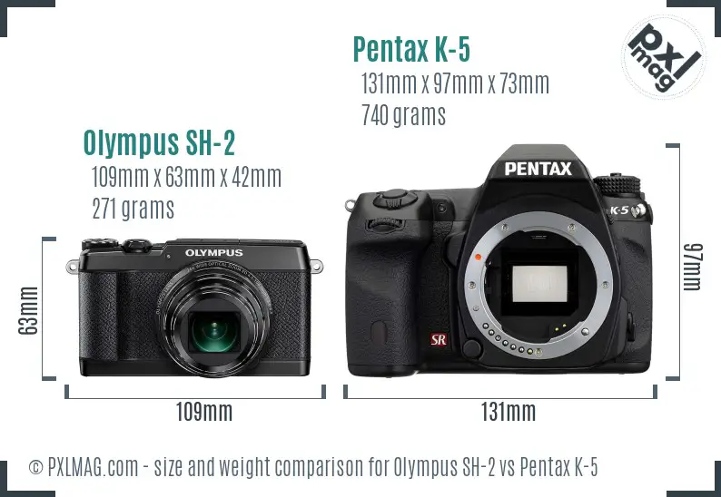 Olympus SH-2 vs Pentax K-5 size comparison