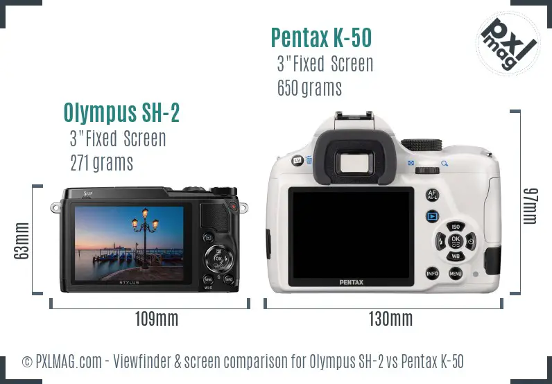 Olympus SH-2 vs Pentax K-50 Screen and Viewfinder comparison