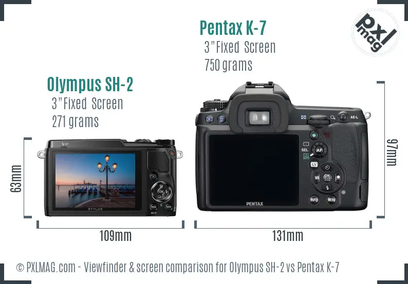 Olympus SH-2 vs Pentax K-7 Screen and Viewfinder comparison