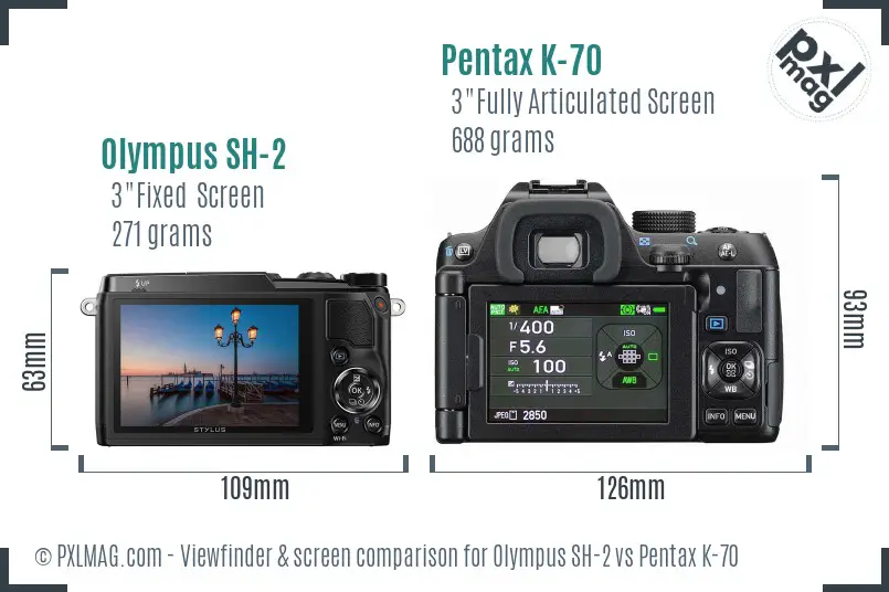 Olympus SH-2 vs Pentax K-70 Screen and Viewfinder comparison