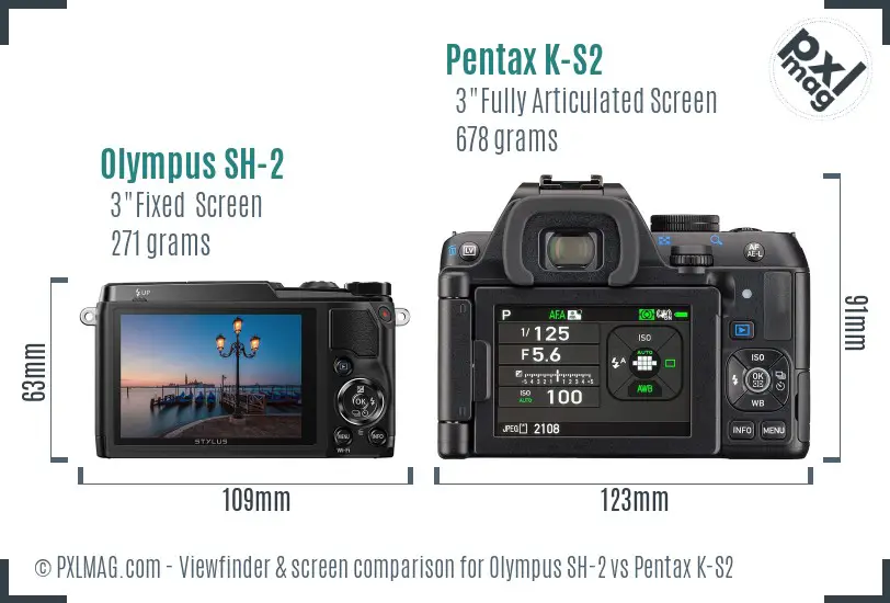 Olympus SH-2 vs Pentax K-S2 Screen and Viewfinder comparison