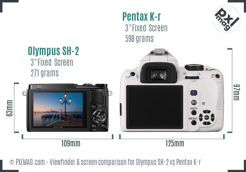 Olympus SH-2 vs Pentax K-r Screen and Viewfinder comparison