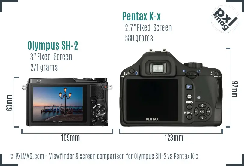 Olympus SH-2 vs Pentax K-x Screen and Viewfinder comparison